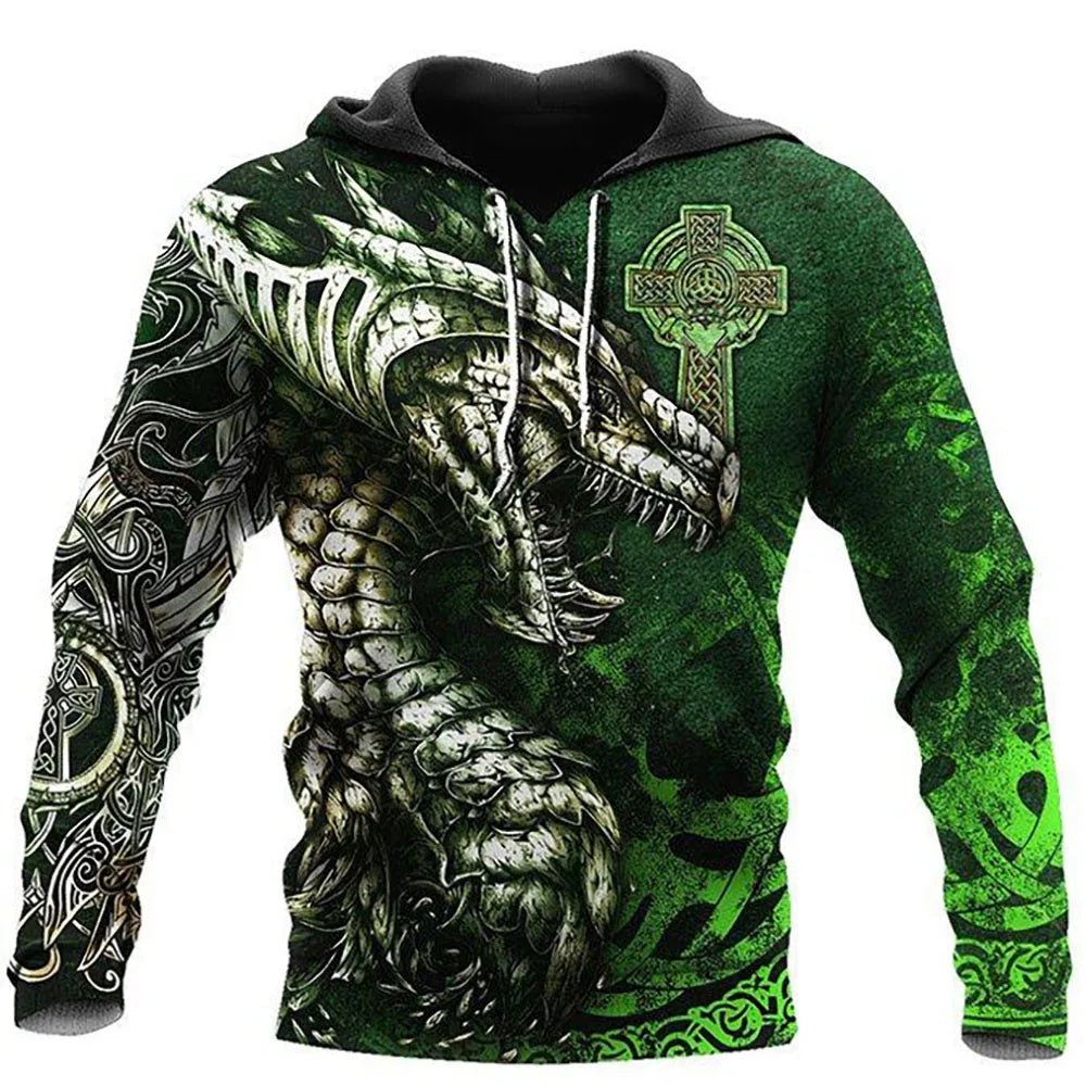 Felpa con cappuccio unisex da uomo con maniche lunghe, stampa 3D drago tatuaggio, autunno inverno, streetwear casual a pullover