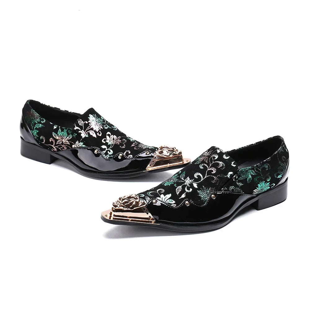 Men Luxury White Gold Metal Toe Oxford Elegant Loafers Slip On Dress Shoes Formal Wedding Party PU Leather Shoes Size 38-46