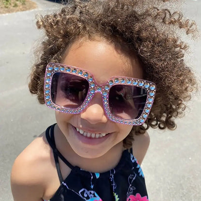 Kids Fashion Sunglasses Square Glitter Children Sun Glasses Boy Girl Stylish Diamond Goggles Baby Shades Party Eyewear UV400