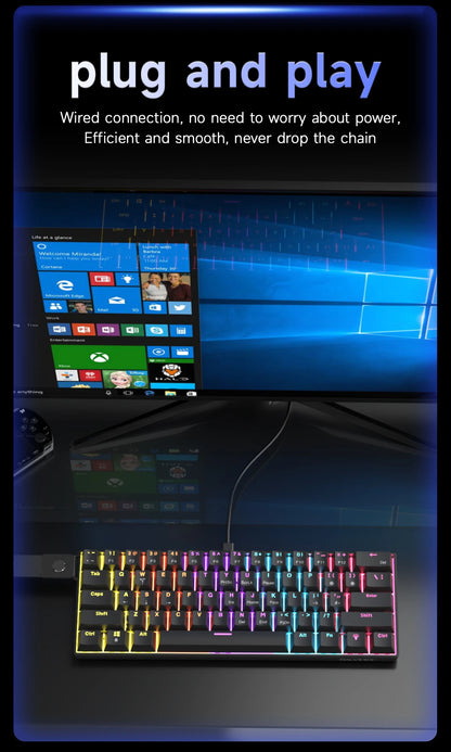 Ajazz NK61 Wired Mechanical Gaming Keyboard with full-key hot-swappable switches RGB lighting effects 61 keys red switches