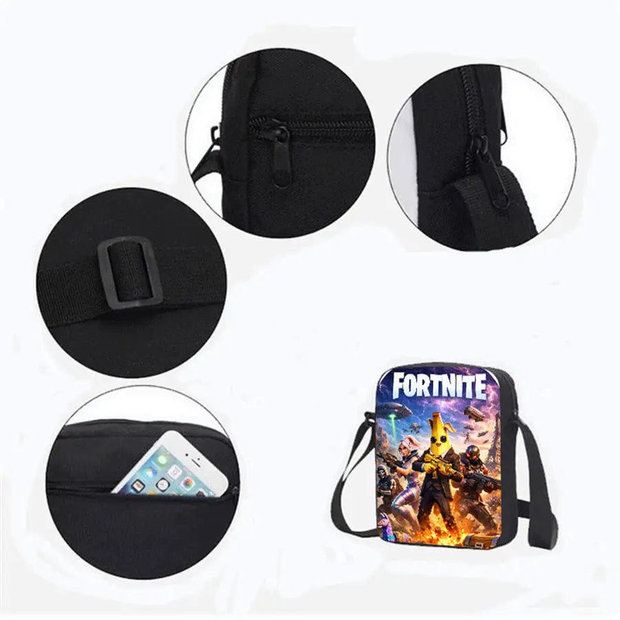 3Pcs Kids Backpack Set, Crossbody & Pencil Bag, FORTNITE Cartoon Bag, Lightweight for Boys Girls 6-10, Free 3D Printed Keychain