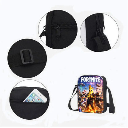 3Pcs Kids Backpack Set, Crossbody & Pencil Bag, FORTNITE Cartoon Bag, Lightweight for Boys Girls 6-10, Free 3D Printed Keychain