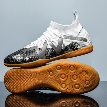 Men's Sports IC Indoor Flat Bottomed Football Shoes Adult High-Tops Wear Resisting Training Shoes Teenagers Non Slip Shoes