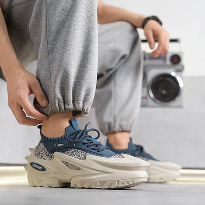 Mens Sports Shoes Elastic Thick Soled Anti Slip Outdoor Fitness Shoes Versatile Daily Wear Casual Street Fashion Walking Shoes
