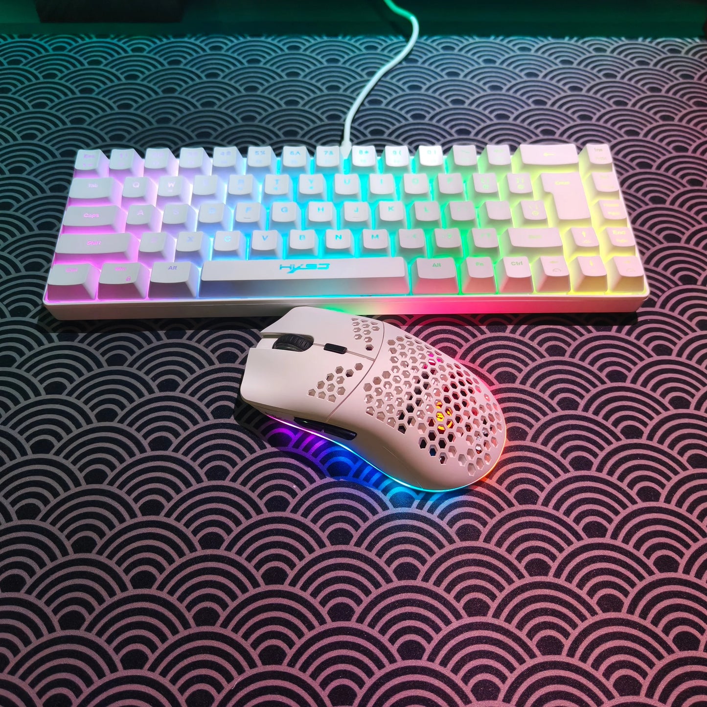 Portable HXSJ 60% RGB Gaming Keyboard and Mouse Set 68-Key Wired Membrane Keyboard 3-Mode Lightweight Wireless Mouse for PC Mac