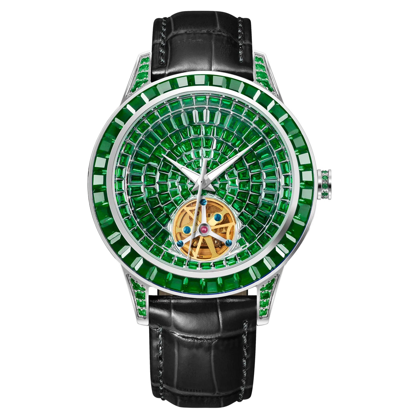2025 New Haemmer Jacob Diamond Face Tourbillon Mechanical Men's Watch Men's Genuine Leather Glowing Mechanical Watch