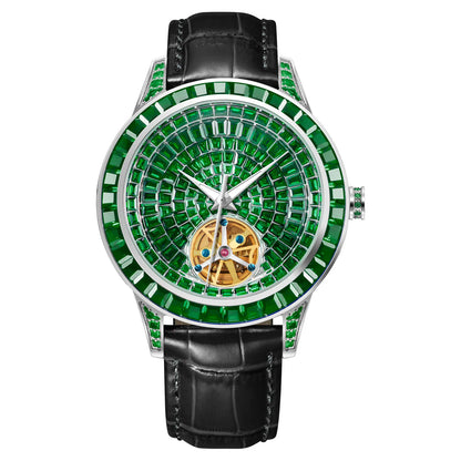 2025 New Haemmer Jacob Diamond Face Tourbillon Mechanical Men's Watch Men's Genuine Leather Glowing Mechanical Watch