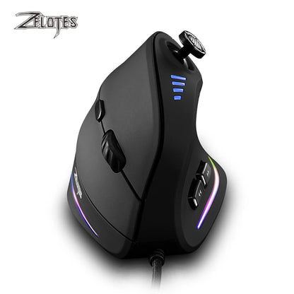Rato Vertical ZELOTES C-18, rato ótico com 11 teclas, RGB, joysticks e laser programáveis, para PC e computador gaming