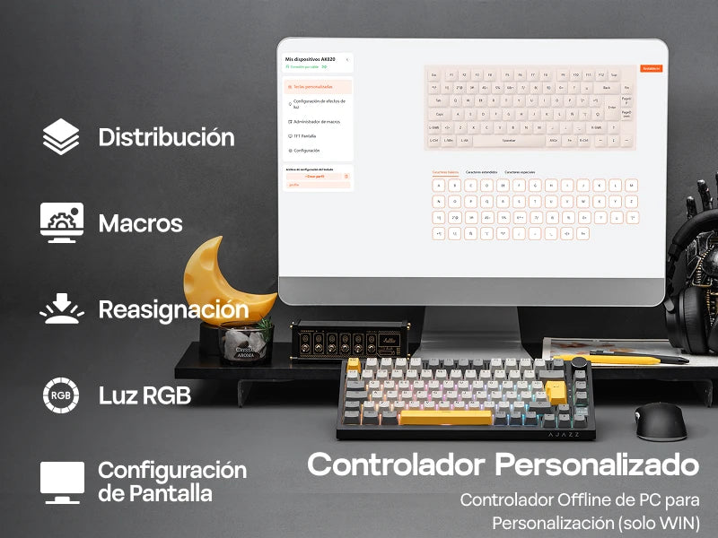 ISO-ES Layout EPOMAKER X AJAZZ AK820 PRO 75% Spanish Layout Wired/2.4GHz/BT Mechanical Keyboard with Screen & Knob for PC/Mac