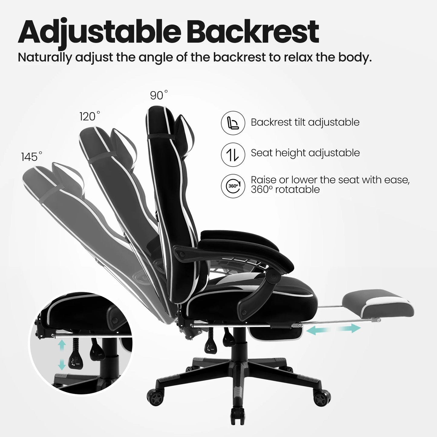 WOLTU Swivel Gaming Racing Chair Desk Office Computer Chair Sports Seat with Headrest Lumbar Cushion Footrest Gamer Chair