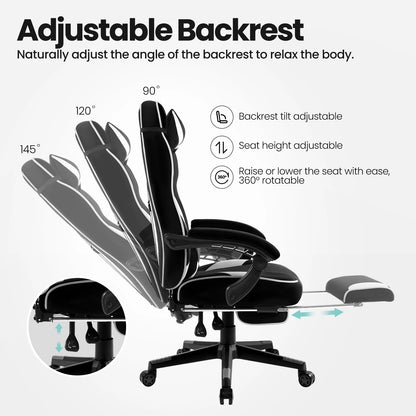 WOLTU Swivel Gaming Racing Chair Desk Office Computer Chair Sports Seat with Headrest Lumbar Cushion Footrest Gamer Chair