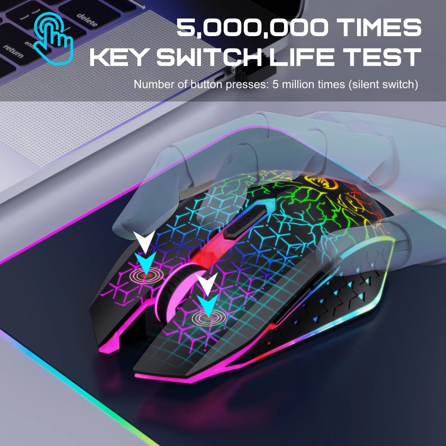 Ergonomic RGB Wireless Gaming Mouse, Rechargeable Bluetooth & 2.4G Gaming Mouse with 6 Buttons, Adjustable DPI, RGB Backlit Optical Gaming Mouse