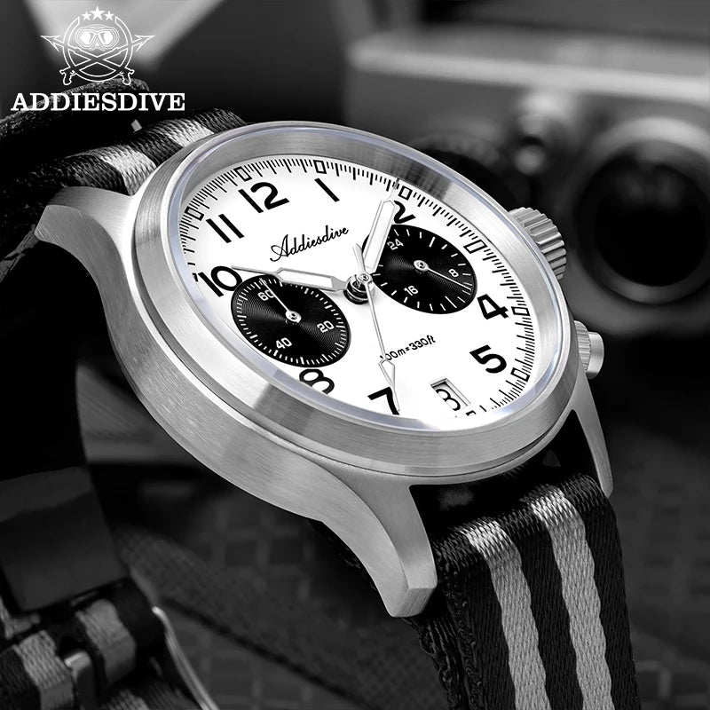 ADDIESDIVE 2025 Novo Relógio Masculino Panda Eye Retro de Luxo VK64 Quartz, Cronógrafo Desportivo para Homem, 100M Impermeável, Luminoso