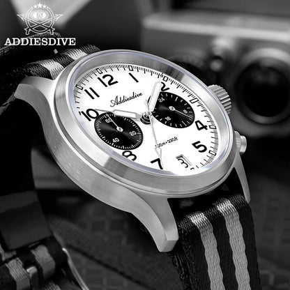 ADDIESDIVE 2025 Novo Relógio Masculino Panda Eye Retro de Luxo VK64 Quartz, Cronógrafo Desportivo para Homem, 100M Impermeável, Luminoso