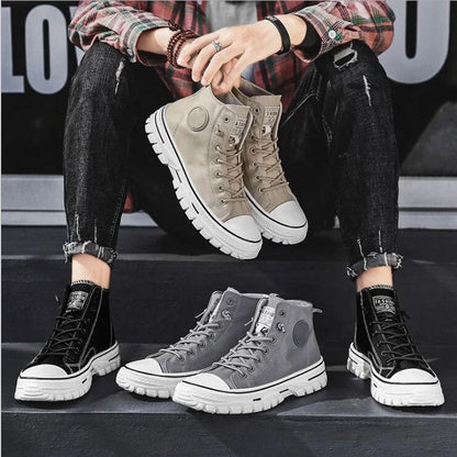 Men's Canvas Shoes Male High Top Casual Breathable Sports Shoes Gray Skateboarding Vulcanized Shoes Comfort Sneakers 2025 New