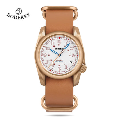 Boderry VOYAGER Field Watches Bronze Case Automatic For Seiko NH35 Watch 100M Waterproof Clock Military Vintage Wristwatch Mens