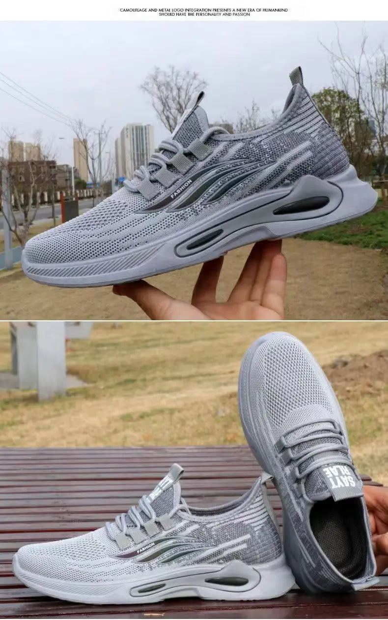 Breathable Running Shoes Men's Sporty Casual Outdoor Travel Lightweight Rubber Outsole Flat Heel round Toe Knitted Mesh Upgraded