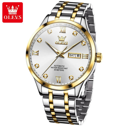 OLEVS 9946 Brand Original Man Watch Dual Calendar Diamond Scale Luxury Automatic Mechanical Watch for Men Business Wristwatches