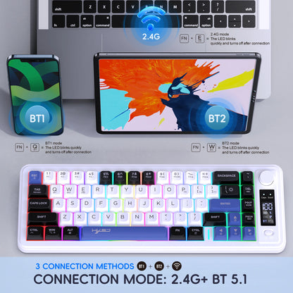 HXSJ L68 81-Key 3-mode wireless gaming keyboard silent Rainbow lighting ergonomic compact wireless membrane keyboard for PC