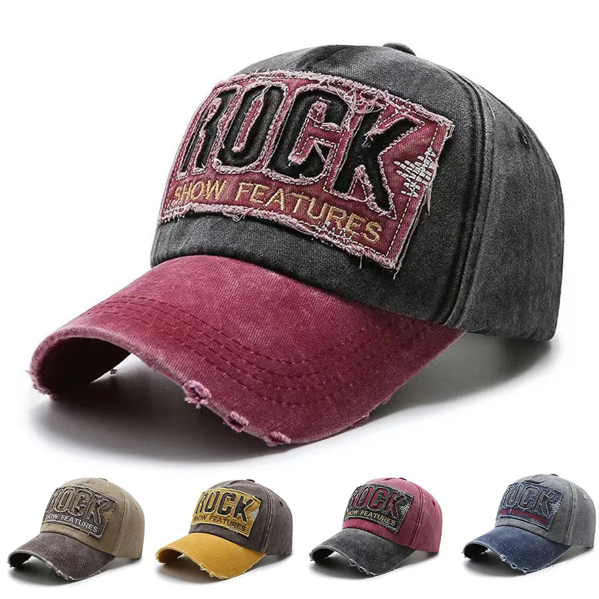 Baseballkasket i bomuld af høj kvalitet med ROCK-bogstavbroderi til mænd og kvinder, gorras snapback, udendørs sportssolhat