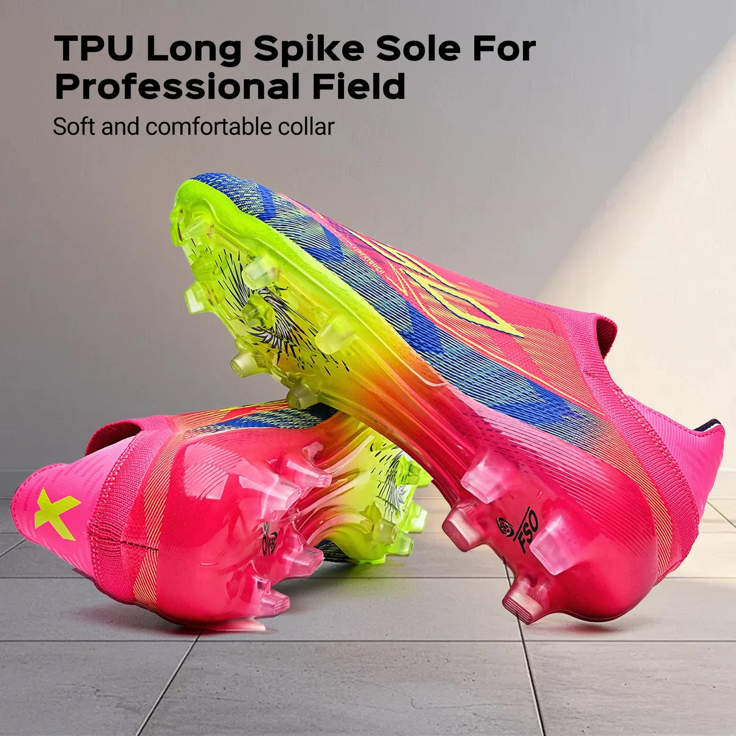 Anti-slip AG/FG Soccer Boots，TPU Shock Absorption Sole，Durable PU Fabric Upper，Teenager Boys Girls Professional Field Sneakers