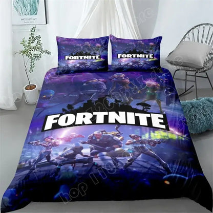 Set de lenjerie de pat Fortnite, 3 piese, imprimare 3D, lenjerii pentru dormitor, joc, desen animat, lenjerie decorativă, husă de pilotă, față de pernă, cadou de ziua de naștere