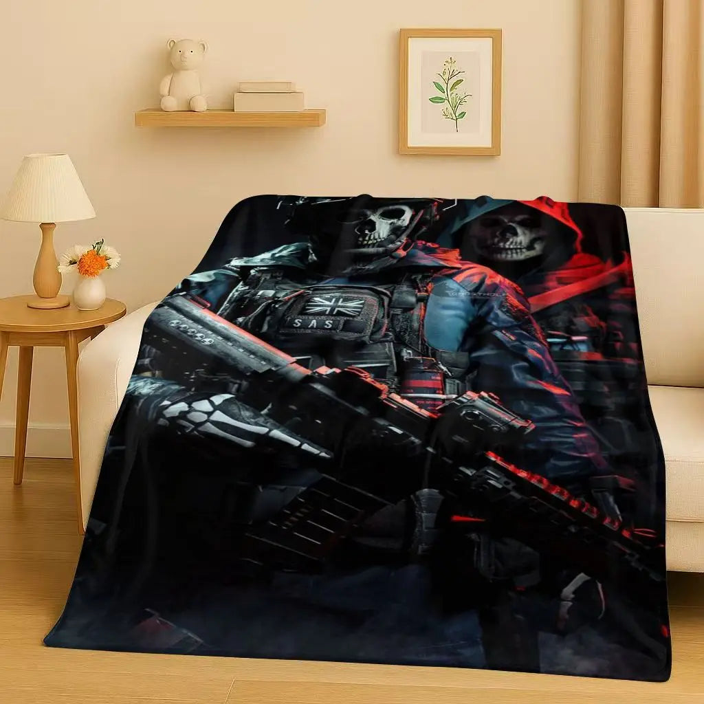 Classic Gun Game Call of Duty COD Ghost Simon Flannel Blanket,Ultra Soft Warm Plush Throw for Home Bedroom Bed Sofa Cover Kid