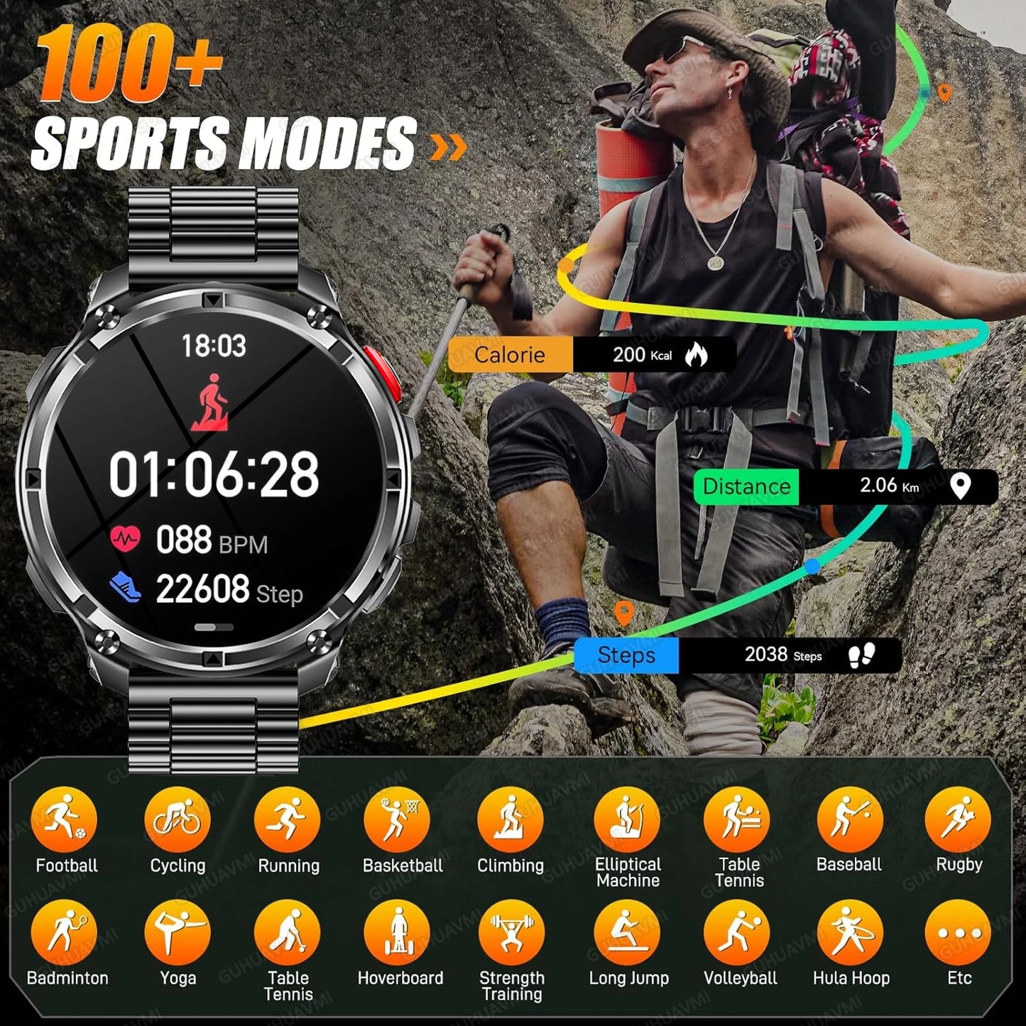 New Original 1100mAh Battery Men Smart Watch Outdoor GPS 10ATM Waterproof Bluetooth Call Sport Smartwatch For Android IOS Phones