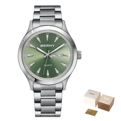 BERNY Men Quartz Watch  Fashion Texture Wristwatch for Men Ultra Thin Men Watch Calendar Luminous Stainless Steel Dress Watches