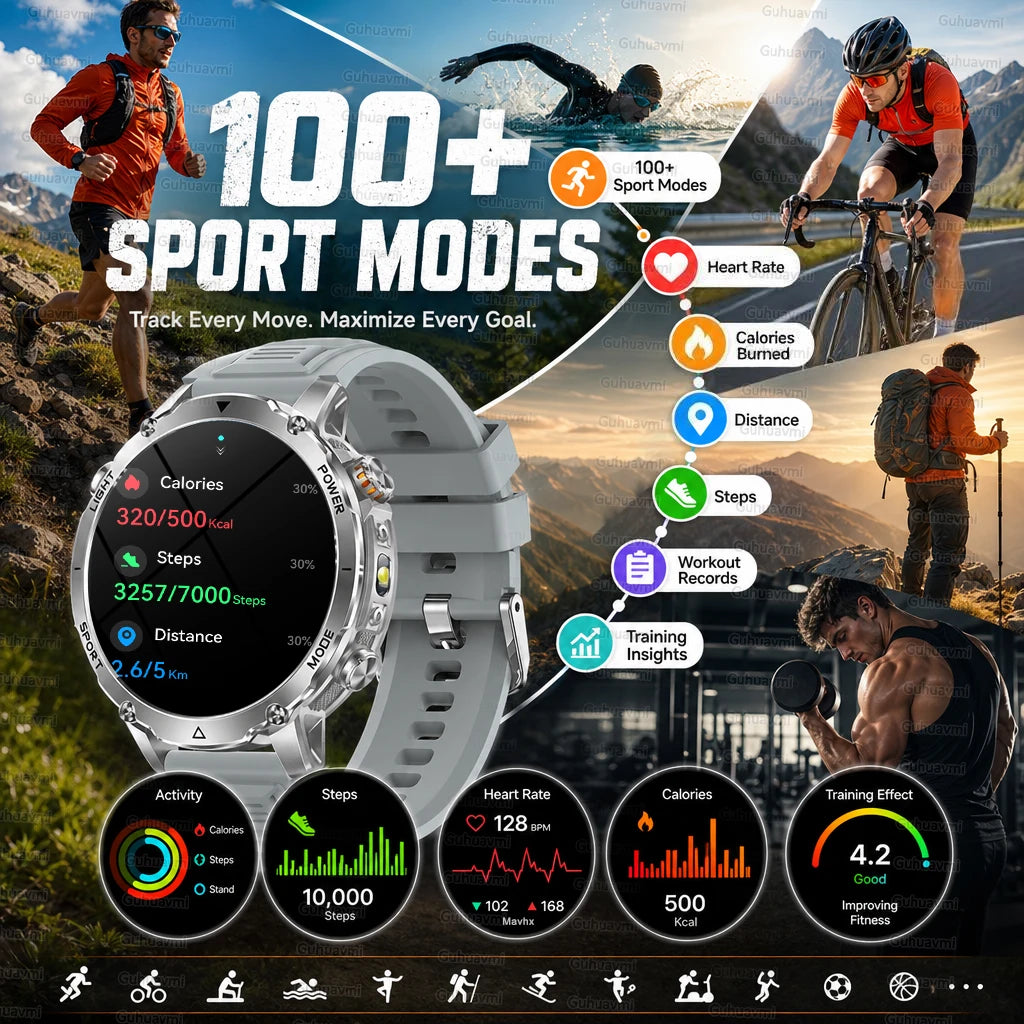 2026 TANK Ultra New 1400mAh Big Battery Smart Watch Men GPS path Sport Flashlight BT Call Waterproof Outdoor Military Smartwatch