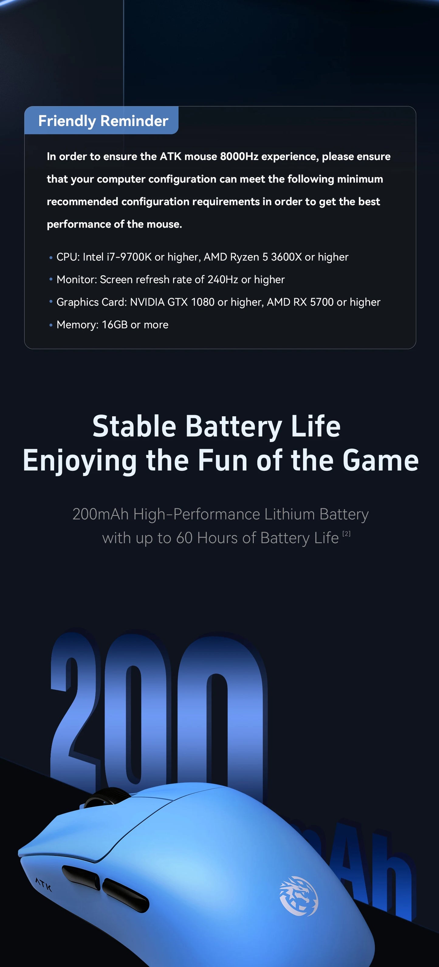 Rato Gaming Sem Fios ATK BlazingSky F1 Extreme PAW3950 Ultra Dual-Mode 8000Hz, 35g, Leve, para E-sports FPS