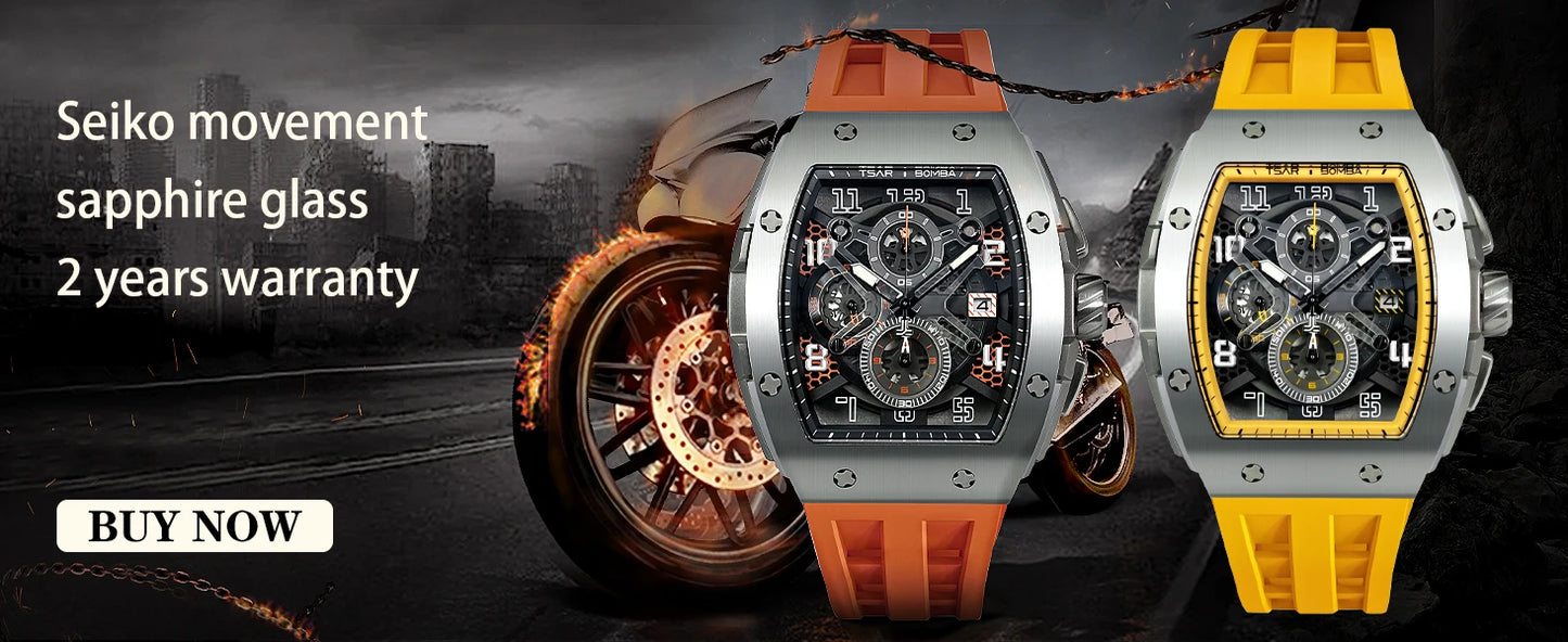 TSAR BOMBA New TB8204 Watch for Men Japan Quartz Chronograph 50M Waterproof Wristwatch Fashion Sport Clock Male Luxury Mens Gift