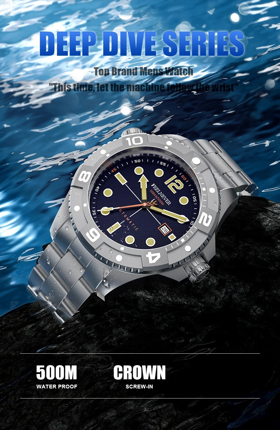 FeelNever Top Brand Luxury Mechanical Watch Profession Casual Sport Stainless Steel Automatic Men's Watches Fashion Wristwatches