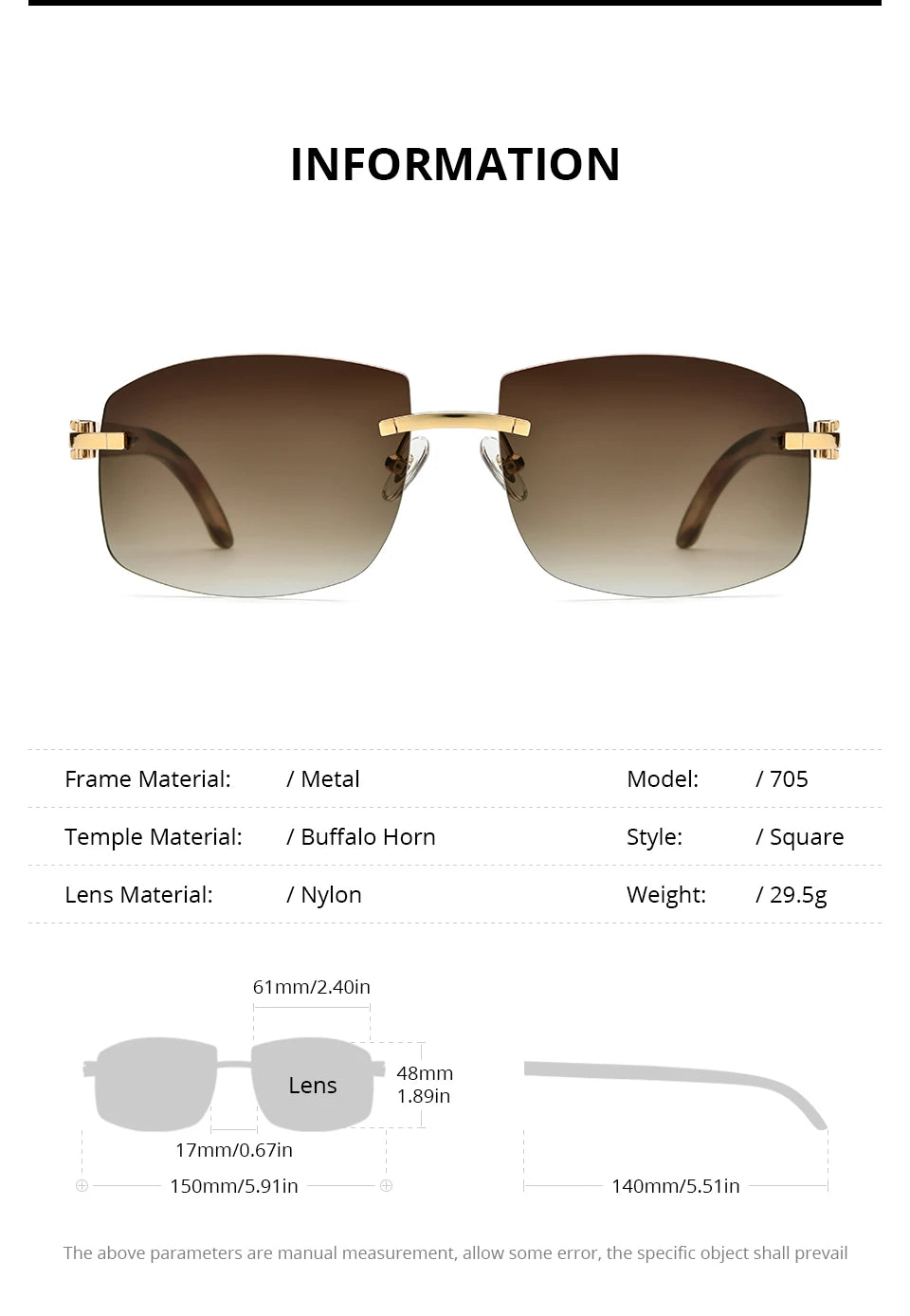 HEPIDEM Buffalo Horn Glasses Men Famous Brand Design Rimless Sunglasses Women Luxury Eyewear Horn-Rim Frameless Buffs Eyeglasses