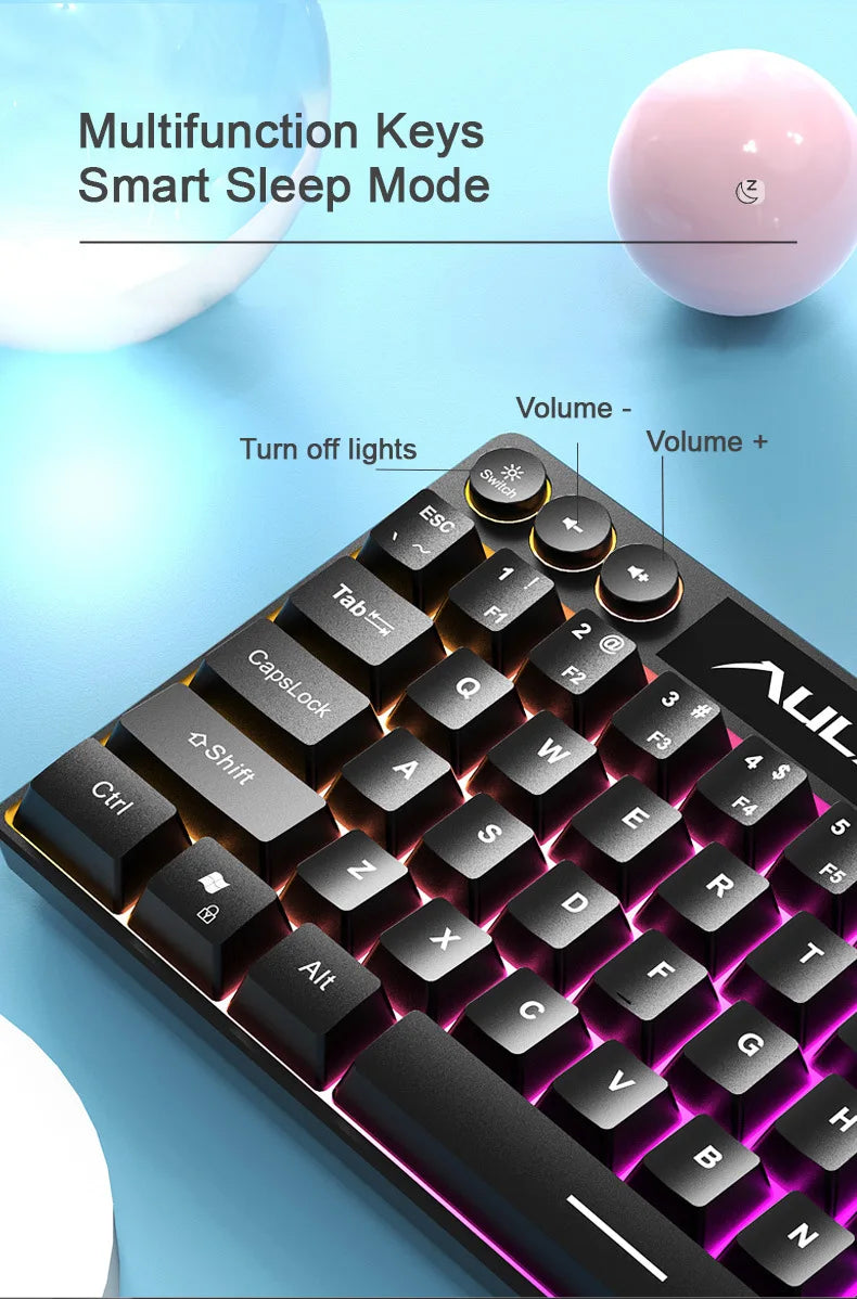 AULA F3061 Wired RGB Gaming Keyboard Membrane Keyboard 60% Gamer PC Keyboard USB Cute Keyboard