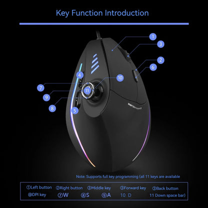 Rato Vertical ZELOTES C-18, rato ótico com 11 teclas, RGB, joysticks e laser programáveis, para PC e computador gaming