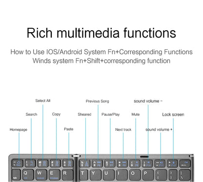 Mini Folding Wireless Bluetooth Keyboard Russian Spanish Arabic Hebrew Portuguese with Touchpad for Windows, Android, IOS