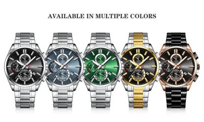 CURREN Men's Stainless Steel Chronograph Watches with Luminous Hands,Triple Sub-Dials Auto Date Fashion Design Quartz Wristwatch