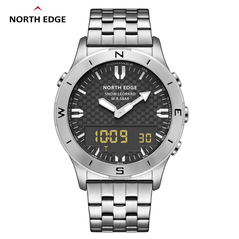 Relógio digital desportivo NORTH EDGE para homem, relógio de luxo empresarial para homem, impermeável 50M, altímetro, barómetro, bússola e mostrador luminoso