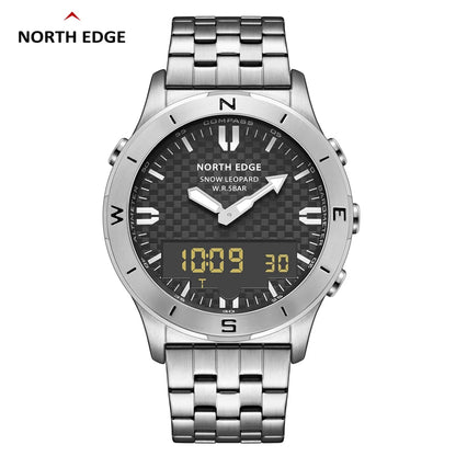 Relógio digital desportivo NORTH EDGE para homem, relógio de luxo empresarial para homem, impermeável 50M, altímetro, barómetro, bússola e mostrador luminoso