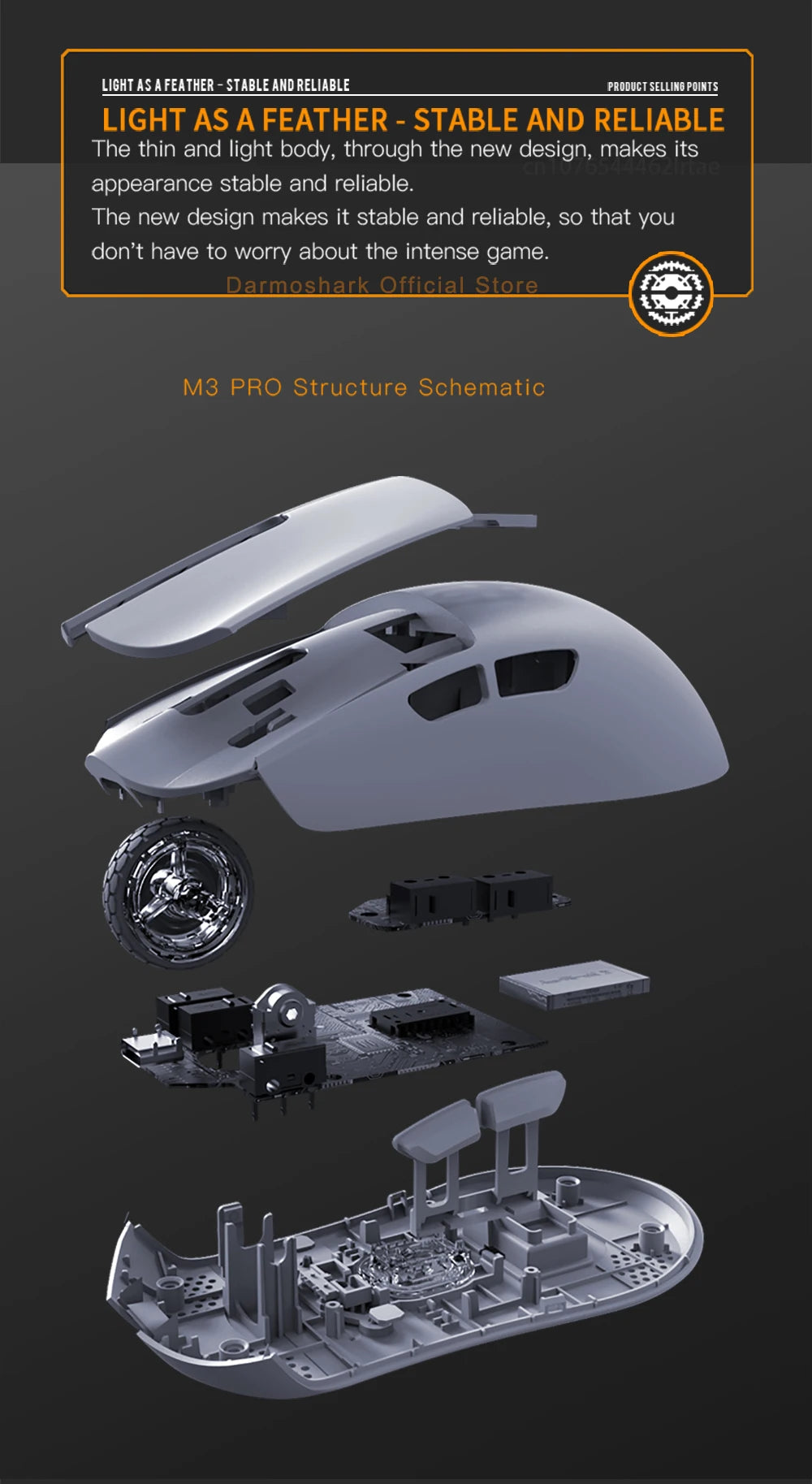 Darmoshark M3Pro Gaming-Maus 2.4G BT kabellos Tri-Mode PAW3395 Sensor N52840 26000DPI für große Hände mit Makro-Treiber – Maus für Gaming