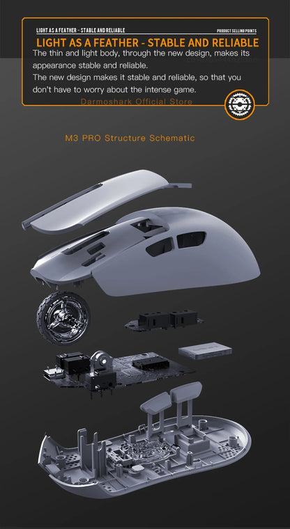 Darmoshark M3Pro Gaming-Maus 2.4G BT kabellos Tri-Mode PAW3395 Sensor N52840 26000DPI für große Hände mit Makro-Treiber – Maus für Gaming