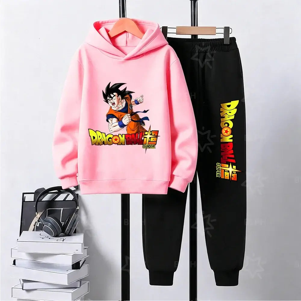 Produit gaming premium Fraquane, Dragon Ball Super Son Goku Printed Hooded Sweatshirt Suit Casual Loose Anime Streetwear Hoodie Pants 2 Piece Set for Men Boys