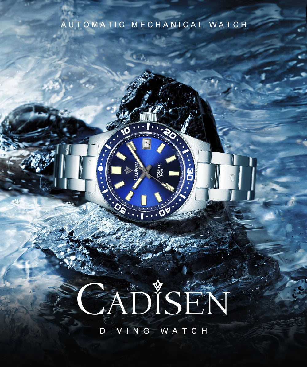 CADISEN New 38mm Diver Mens Watch Japan 8215 Automatic Mechanical Sapphire Glass Date Luminous 100M Waterproof Wrist watch Men
