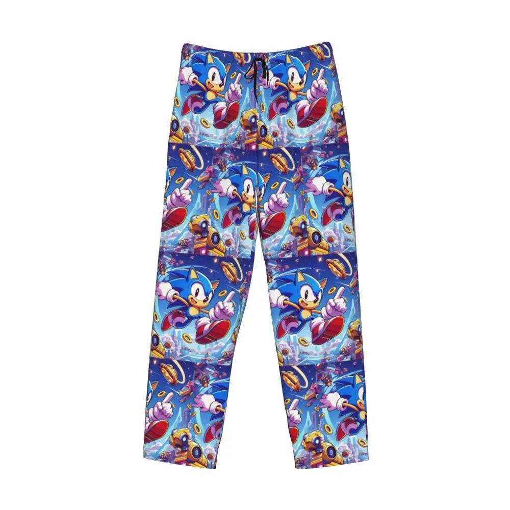 Custom Print Men's Soniced Pajama Pants Hedgehog Game Sleepwear Sleep Lounge Bottoms with Pockets