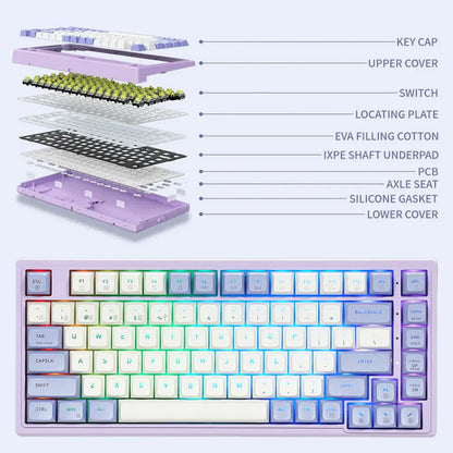 HEXGEARS M2 Mechanical Keyboard 87 Key Hot Swap PBT Gasket Structure White Backlit Macro Defined Gaming Mechanical Keyboard