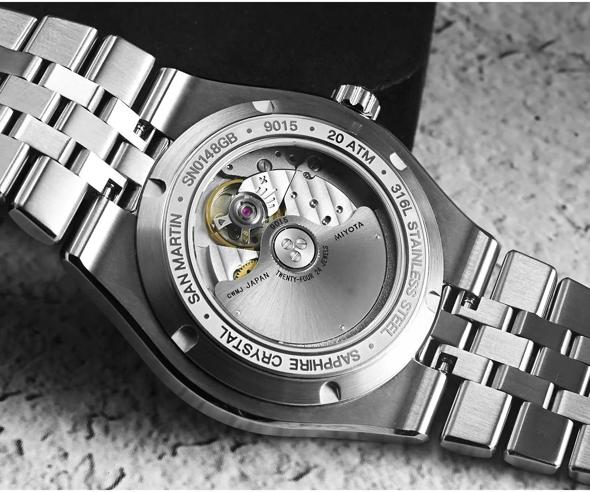 San Martin 40mm Enamel Spiral Dial Integrated Bracelet Men Diver Watch Miyota 9015 Automatic Mechanical Waterproof 200m SN0148
