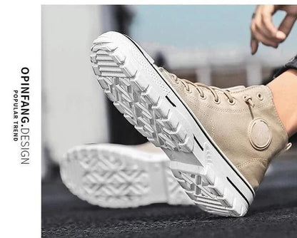 Men's Canvas Shoes Male High Top Casual Breathable Sports Shoes Gray Skateboarding Vulcanized Shoes Comfort Sneakers 2025 New
