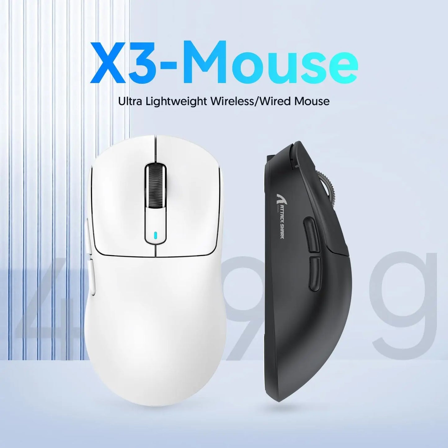 Attack Shark X3/X3 Pro Wireless Gaming Mouse, 26K DPI PixArt PAW3395, Tri-Mode Bluetooth 5.2/2.4G/Wired, 49g Ultralight Gaming Mouse for PC