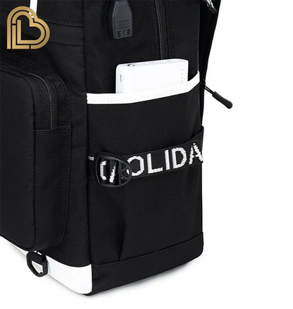 Mochila Red Jade F-Fortnited Battle Royale com carregamento USB, figuras anime e compartimento para material escolar para estudantes